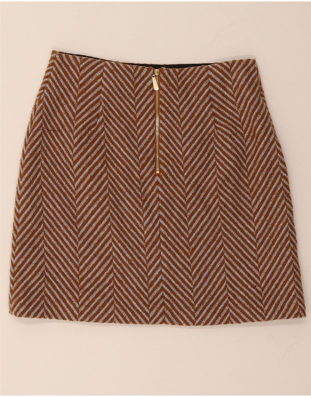 Marks & Spencer Damen Minirock UK 10 Small W30 Braunes Fischgrätenmuster