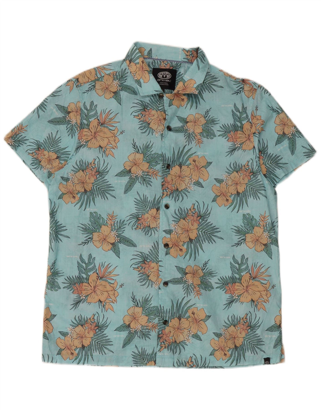 Animal Herren-Kurzarmhemd Mittelblau mit Blumenmuster