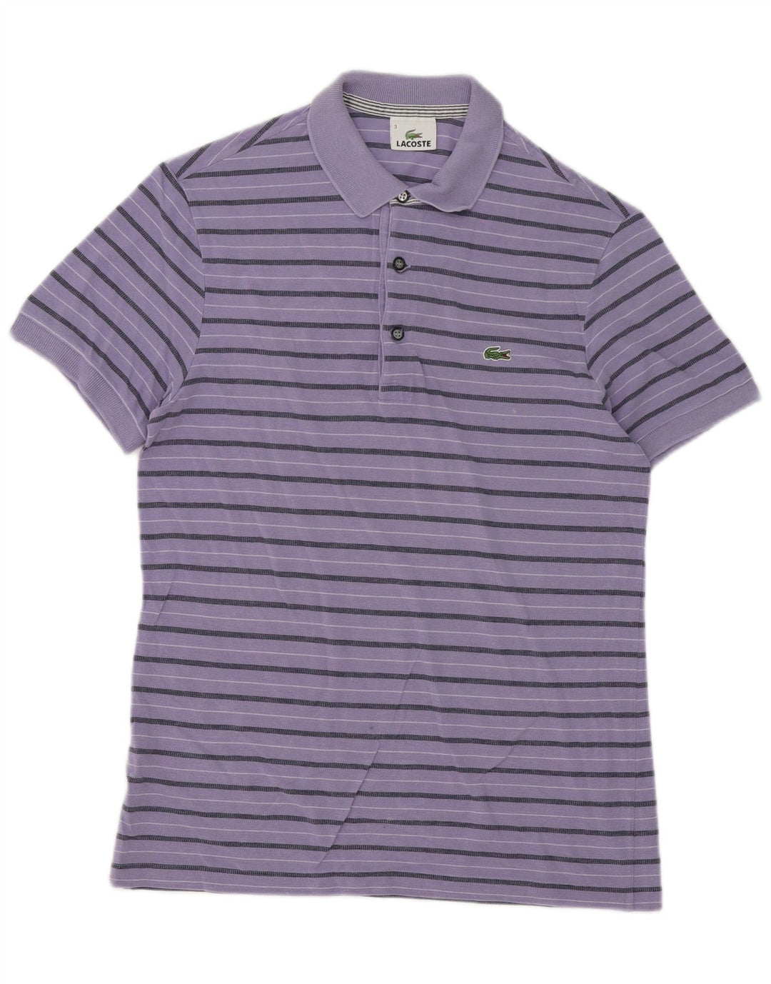 Lacoste Herren-Poloshirt, Größe 3, klein, lila gestreift, Lyocell