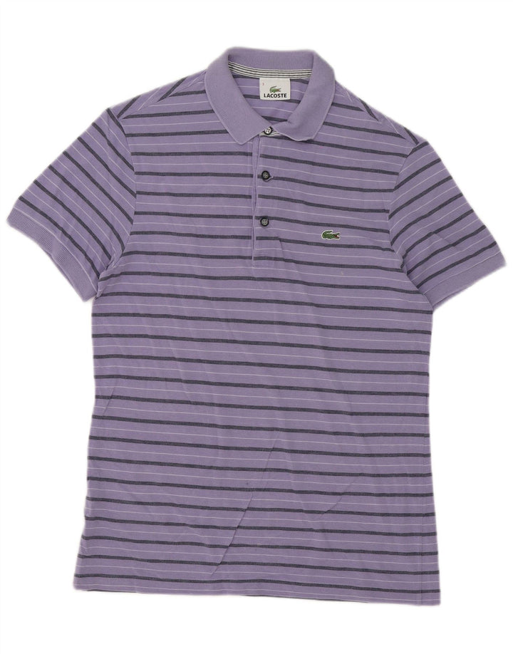 Lacoste Herren-Poloshirt, Größe 3, klein, lila gestreift, Lyocell
