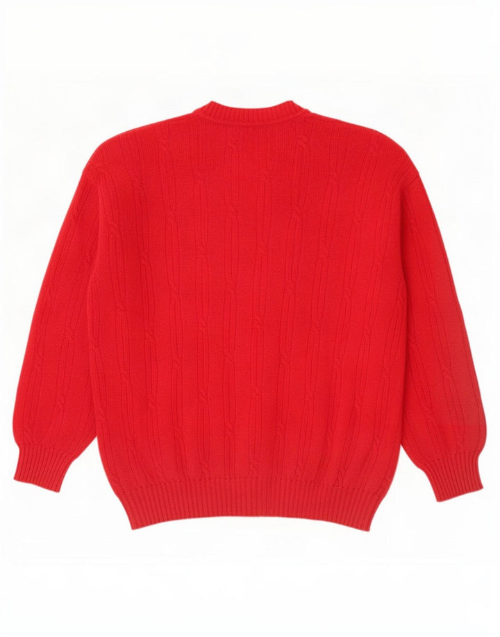 Benetton Herren-Pullover mit V-Ausschnitt, groß, rote Lammwolle