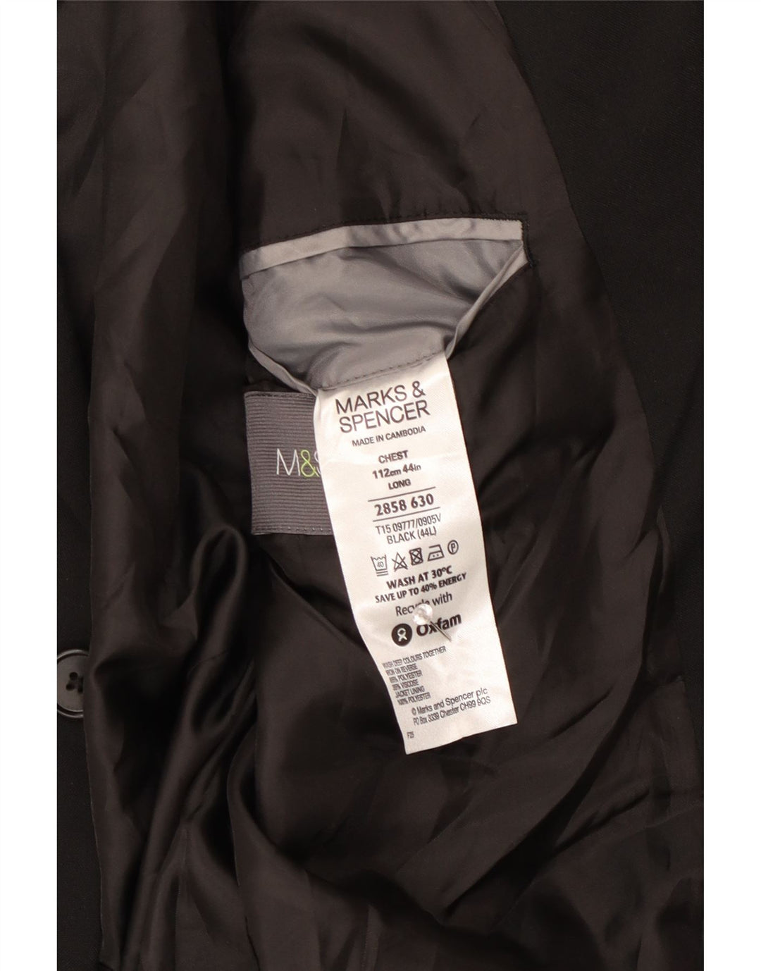 Marks & Spencer Herren-Blazer mit 2 Knöpfen, UK 44, XL, Schwarz, Polyester