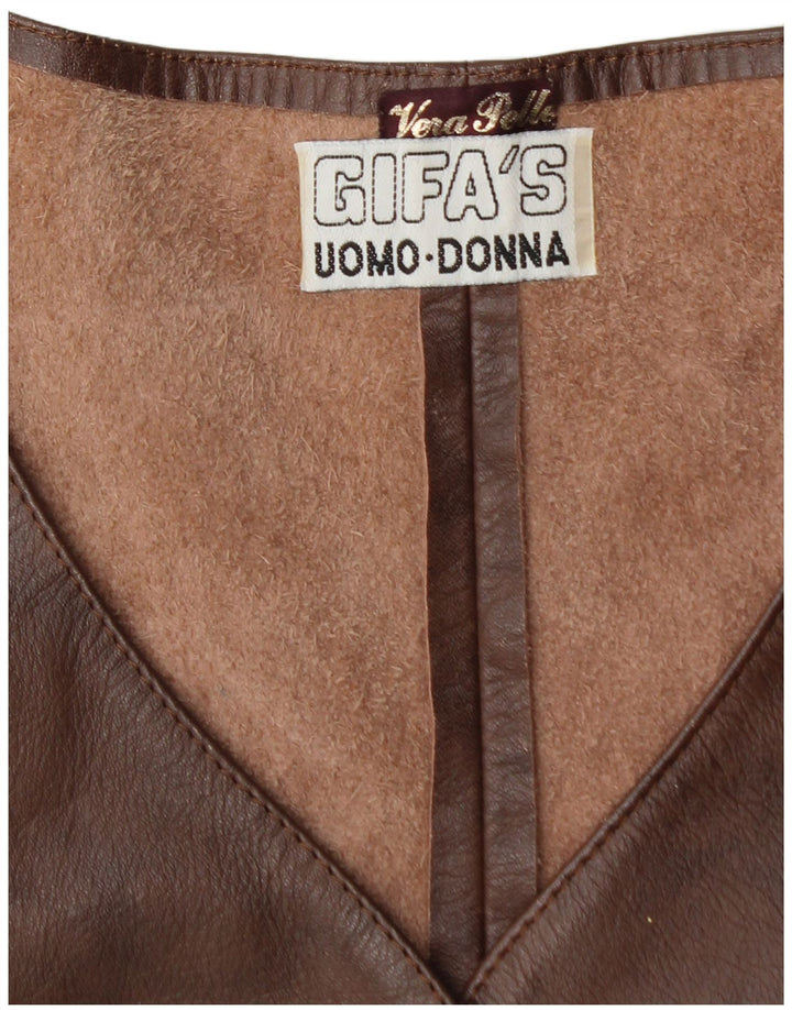 VINTAGE Damen Lederweste IT 48 XL Braunes Leder