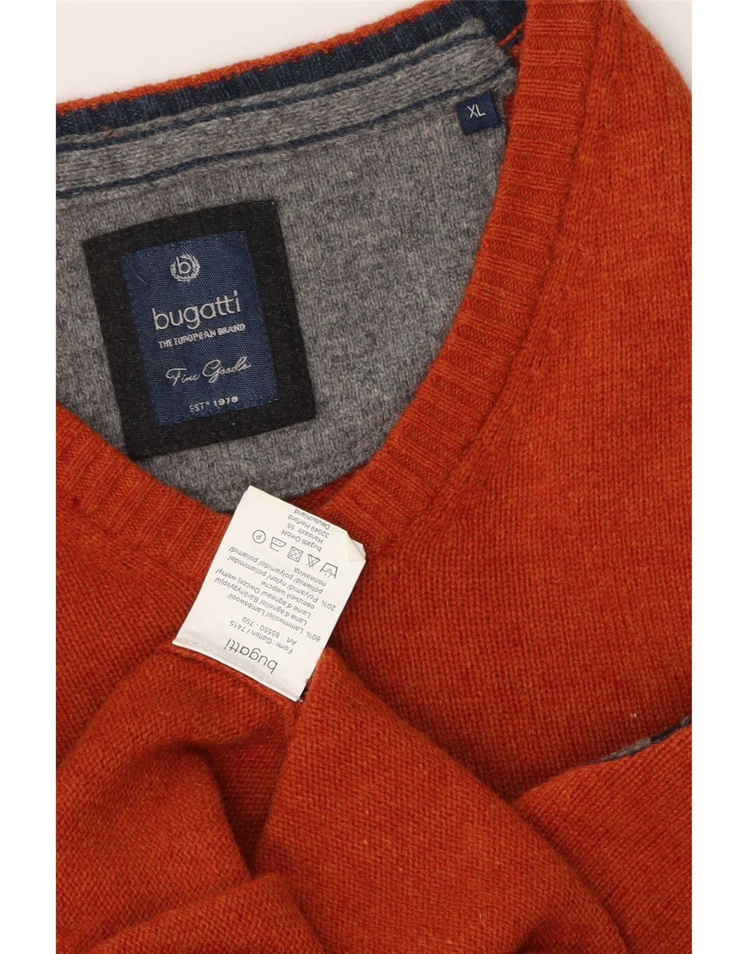 Bugatti Herren-Pullover mit V-Ausschnitt, XL, orangefarbene Lammwolle