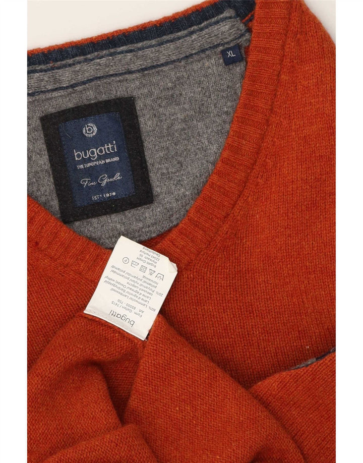 Bugatti Herren-Pullover mit V-Ausschnitt, XL, orangefarbene Lammwolle