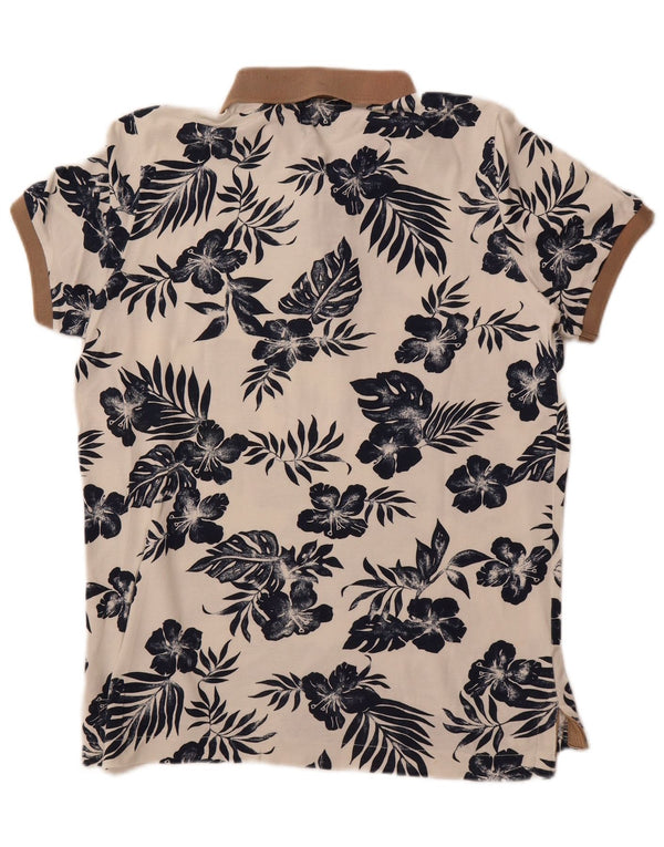 BENETTON Herren-Poloshirt im Muscle-Fit, groß, weiße Baumwolle mit Blumenmuster