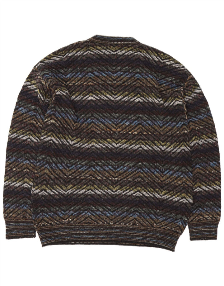 Vintage Herren Pullover mit V-Ausschnitt, groß, mehrfarbig, geometrisch