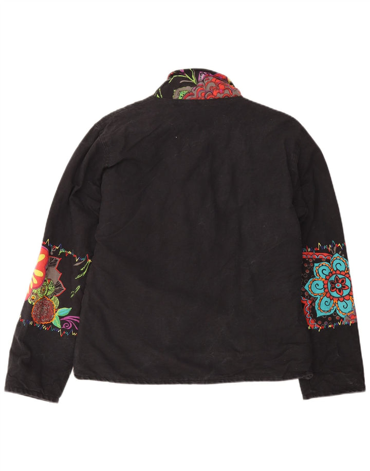 VINTAGE Damen Windjacke UK 14 Mittelschwarz geblümt