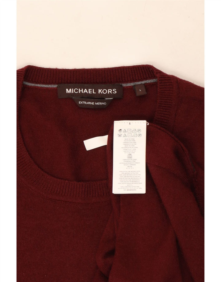 MICHAEL KORS Herren-Pullover mit Rundhalsausschnitt, große burgunderrote Wolle