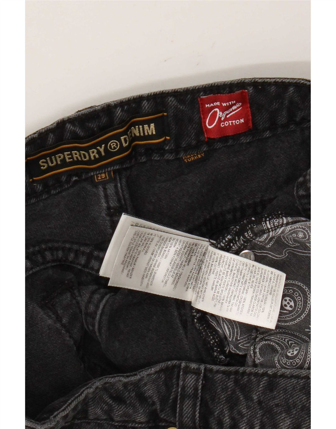 Superdry Damen Jeansshorts W29 mittelgraue geometrische Baumwolle