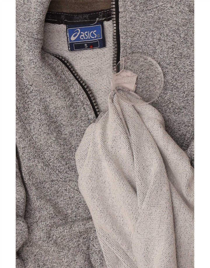 Asics Herren-Sweatshirt mit grafischem Reißverschluss und Rundhalsausschnitt, Größe S, grau gefleckte Baumwolle