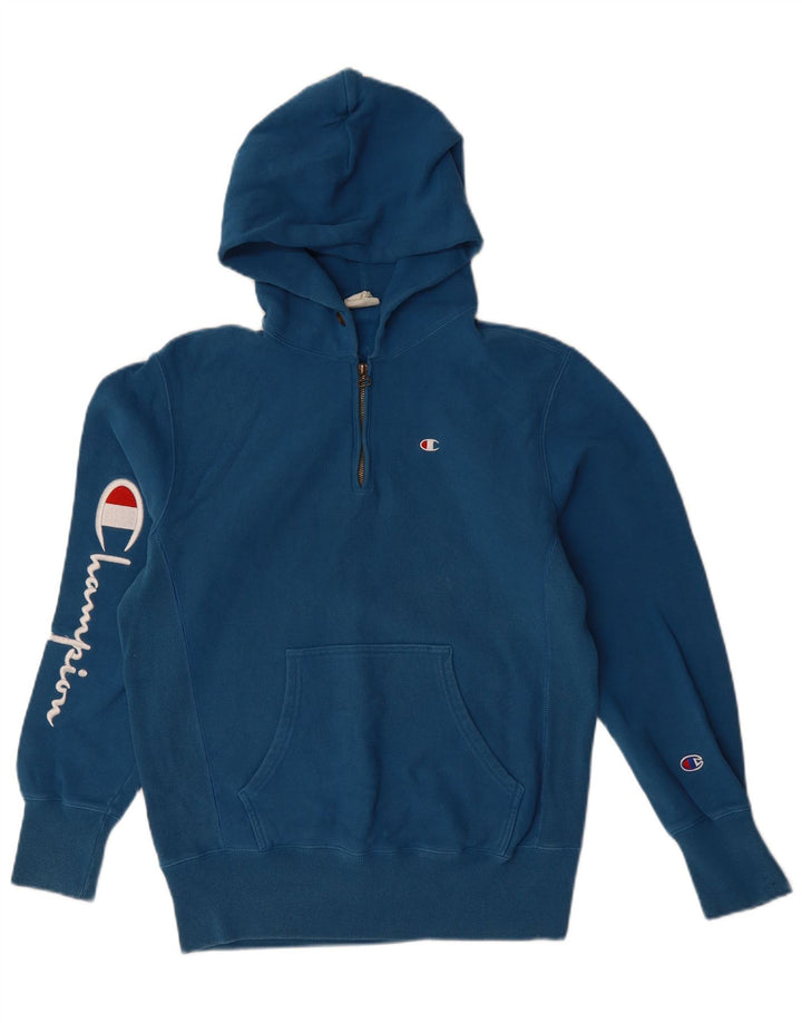 Champion Herren-Kapuzenpullover mit grafischem Reißverschluss und mittelblauer Baumwolle