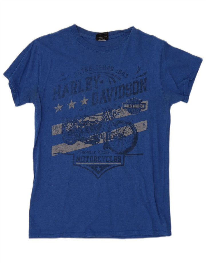 Harley Davidson Herren-T-Shirt mit Grafik, klein, blau, Motorrad