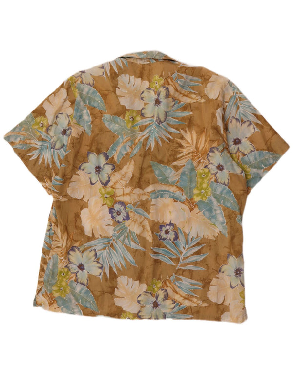 Claudio Campione Herren-Hawaiian-Kurzarmhemd XL, beige, geblümte Baumwolle