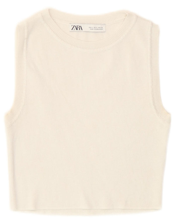 Zara Damen Crop Vest Tank Top UK 8 Small Off White
