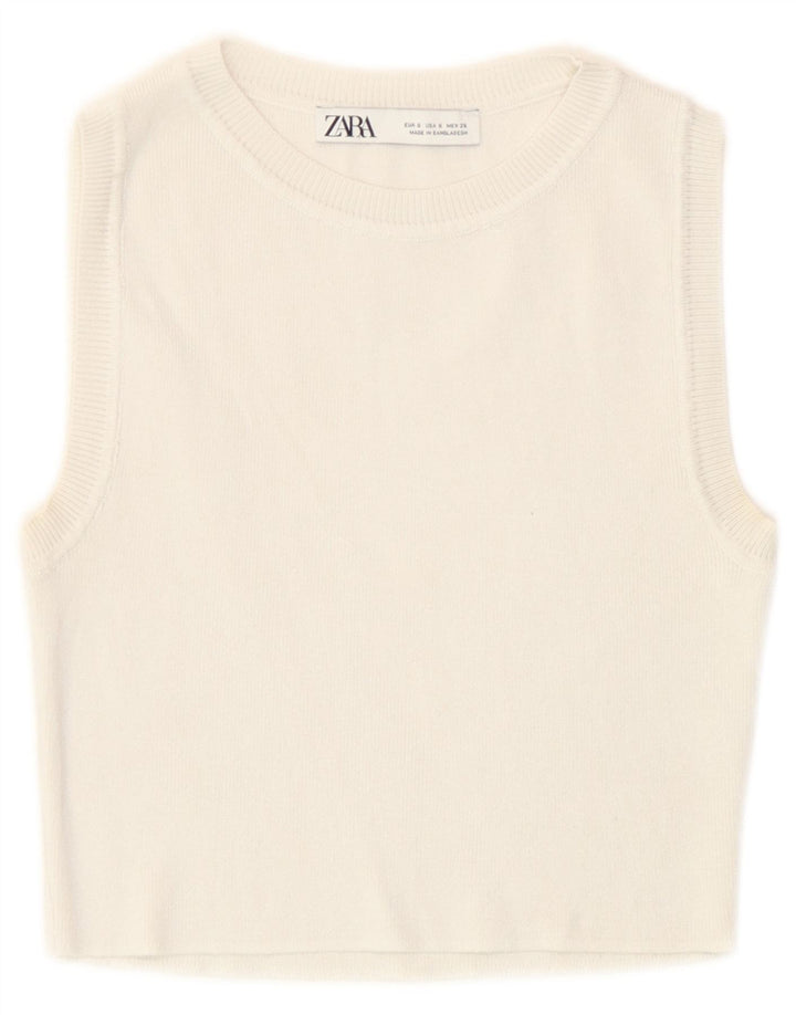 Zara Damen Crop Vest Tank Top UK 8 Small Off White