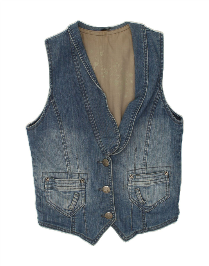 VINTAGE Damen Jeansweste UK 12 Mittelblaue Baumwolle