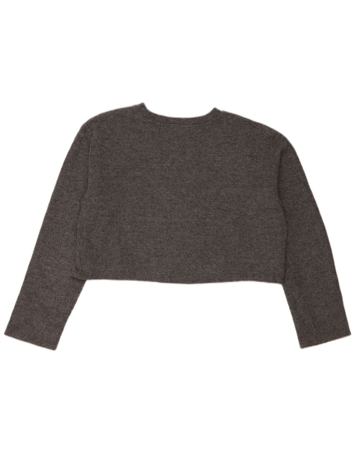 Zara Damen Crop Top Langarm UK 16 Large Grau