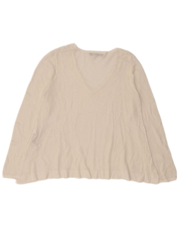 Marks & Spencer Damen-Pullover mit V-Ausschnitt, UK 14, Größe L, weiße Viskose