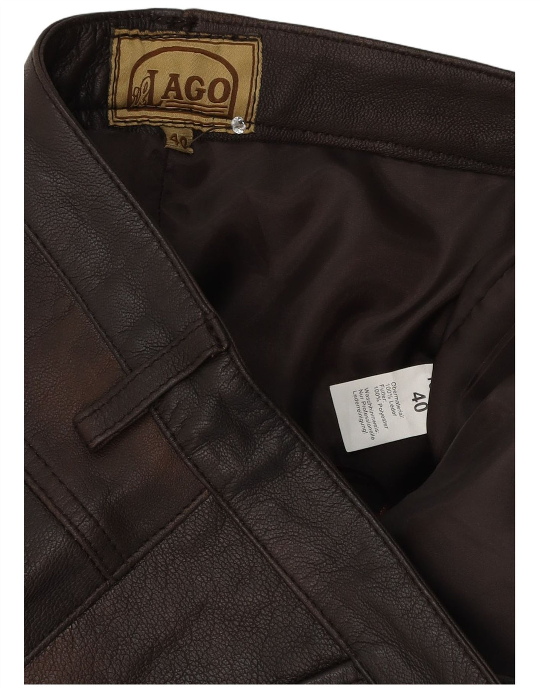 il Lago Herren Slim Lederhose IT 48 Medium W30 L32 Braunes Leder