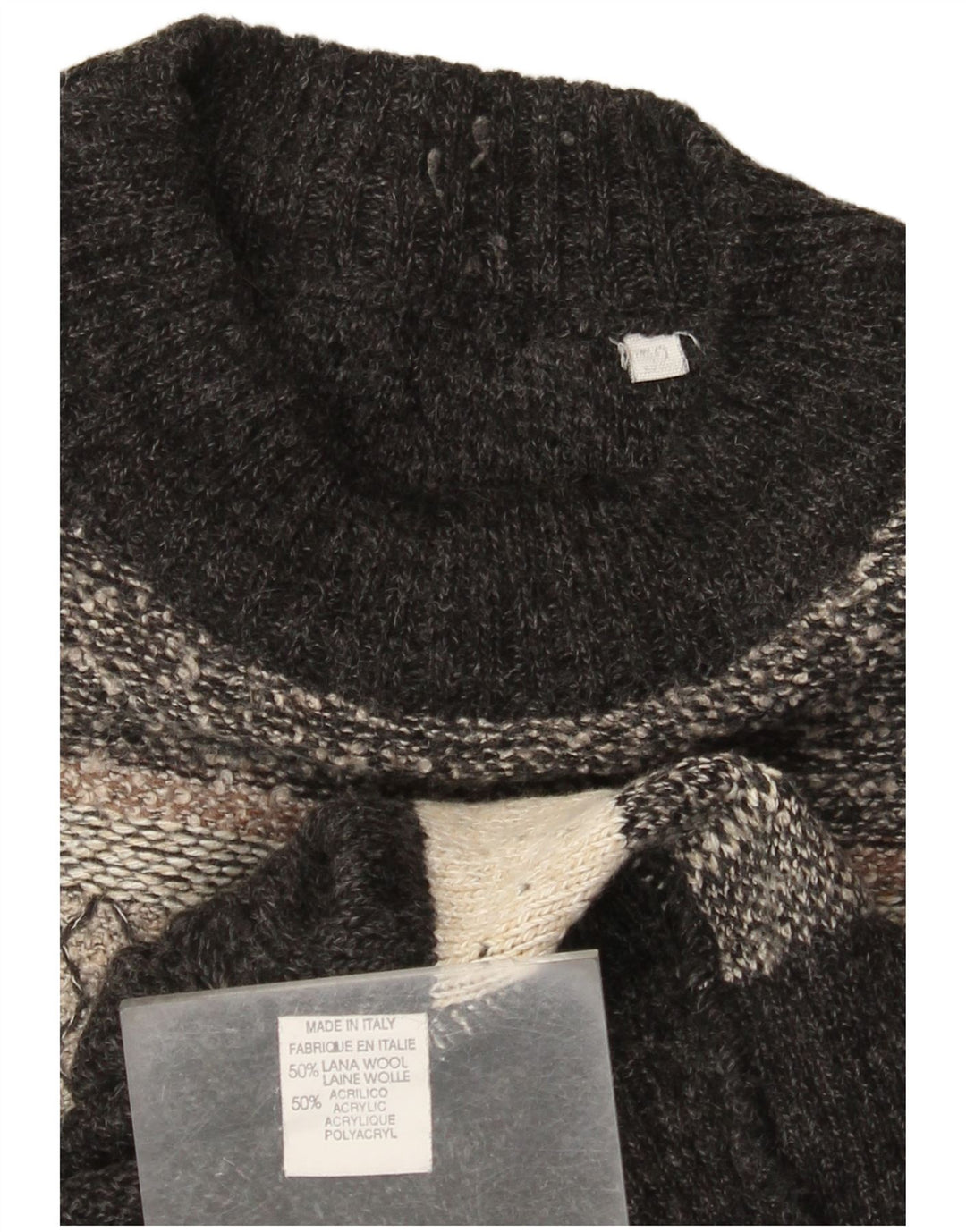 Vintage Herren Pullover mit Rundhalsausschnitt IT 52 Große graue Colourblock-Wolle