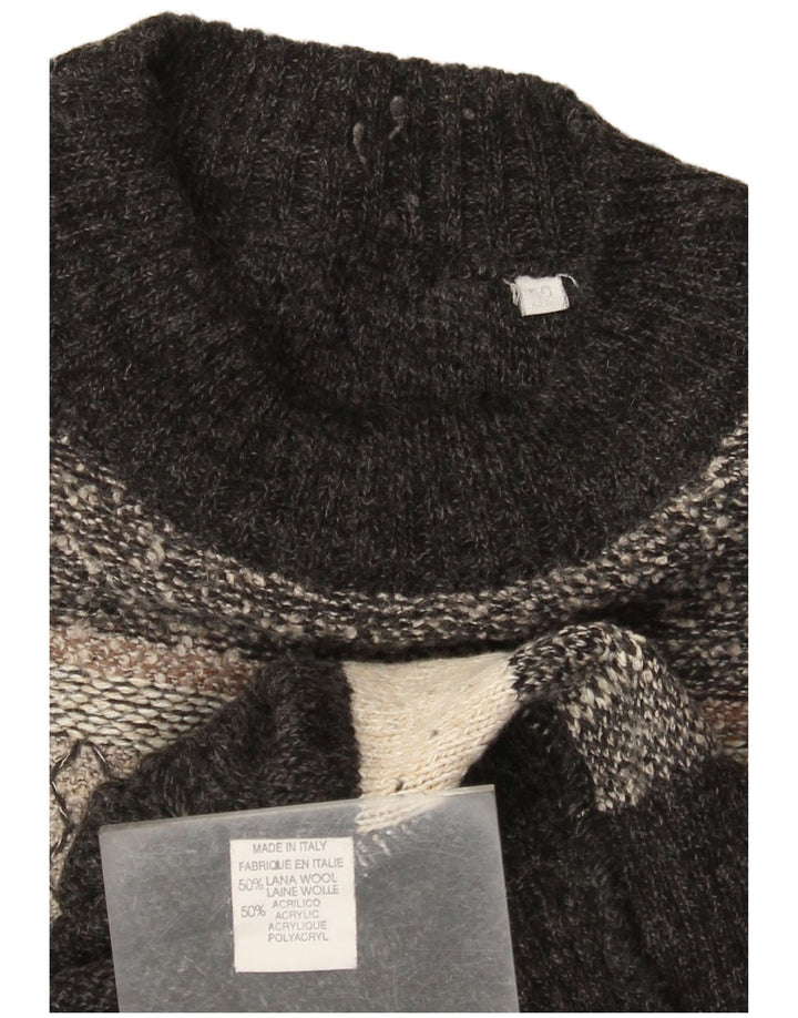 Vintage Herren Pullover mit Rundhalsausschnitt IT 52 Große graue Colourblock-Wolle