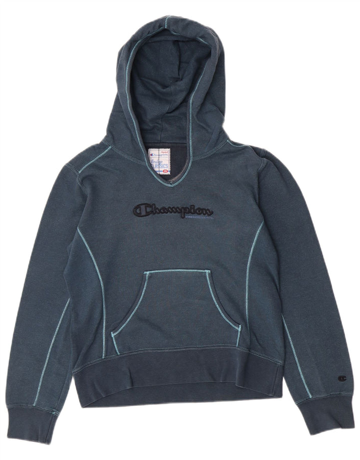 Champion Damen Heritage Classics Graphic Hoodie Pullover UK 12 Mittelblau