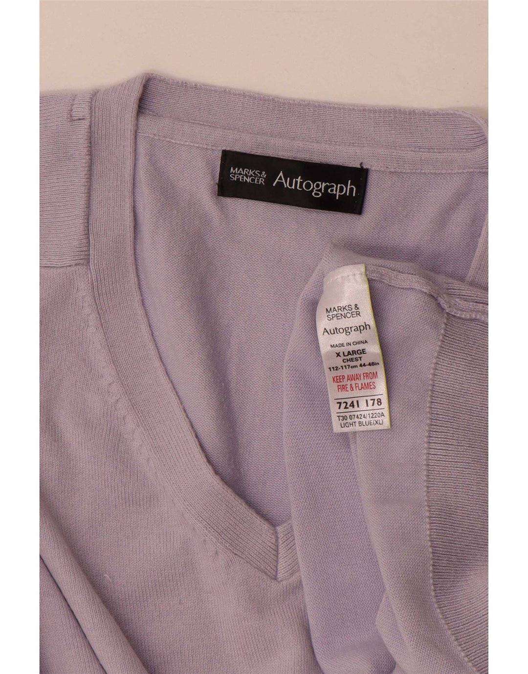 Marks & Spencer Herren Autograph V-Ausschnitt Pullover Pullover XL Blau Baumwolle