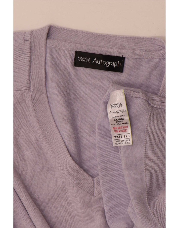 Marks & Spencer Herren Autograph V-Ausschnitt Pullover Pullover XL Blau Baumwolle