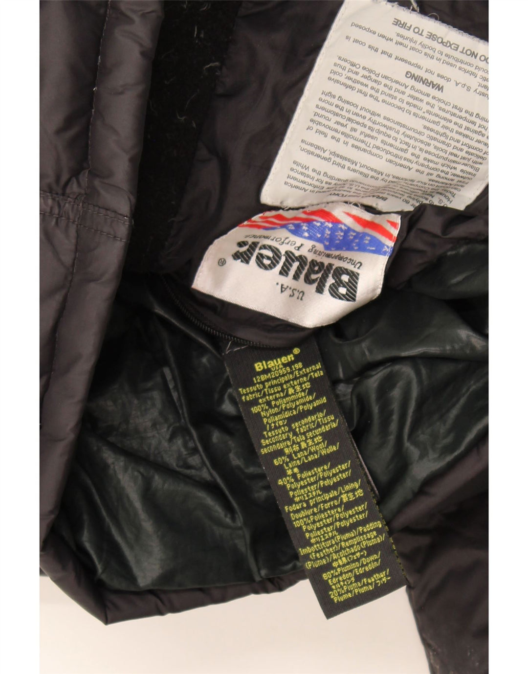 Blauer wattierte Herrenjacke mit Kapuze, UK 42, großes schwarzes Polyamid