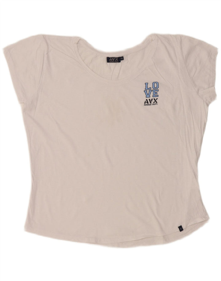 AVIREX Damen Crop Graphic T-Shirt Top UK 22 2XL Weiße Baumwolle