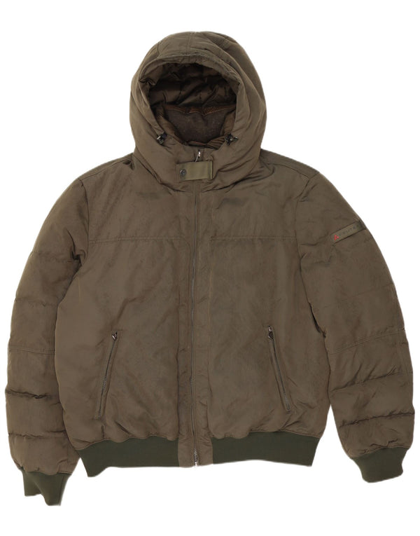 PEUTEREY Wattierte Herrenjacke mit Kapuze, UK 46 3XL, Khaki, Polyester
