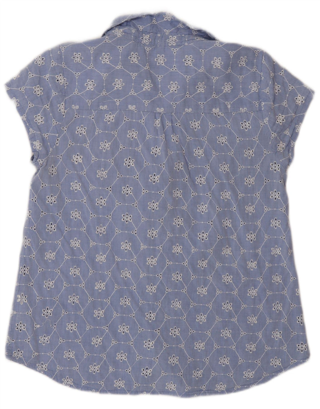 White Stuff Damen Kurzarmhemd UK 12 Mittelblaues Blumenmuster aus Baumwolle
