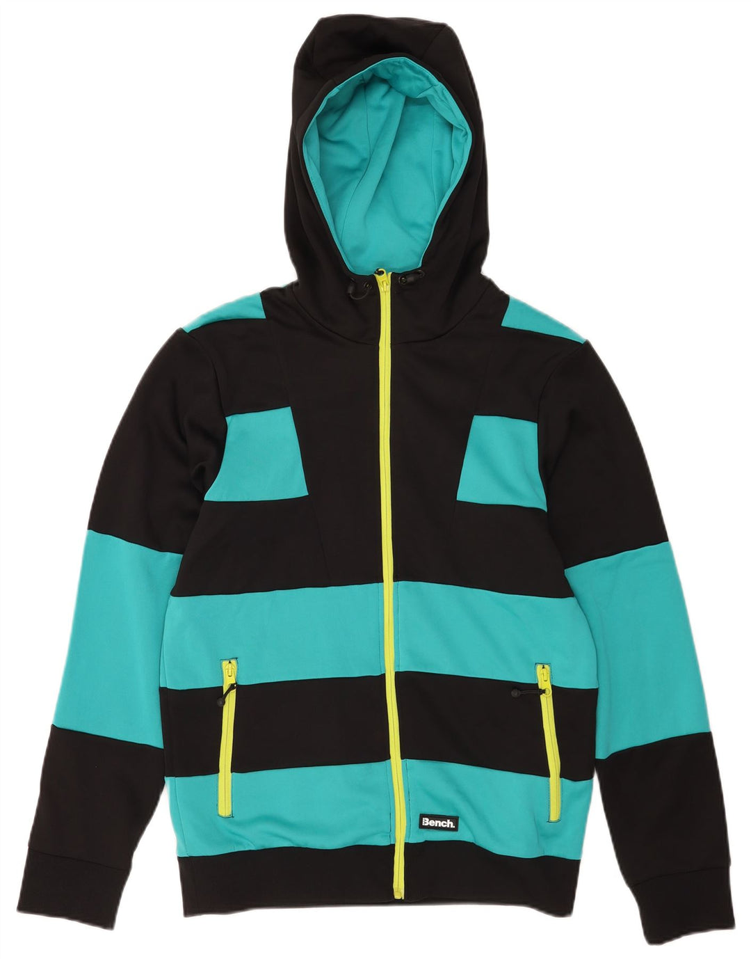 Bench Herren-Kapuzenpullover mit Reißverschluss, mittelschwarz, Farbblock-Polyester