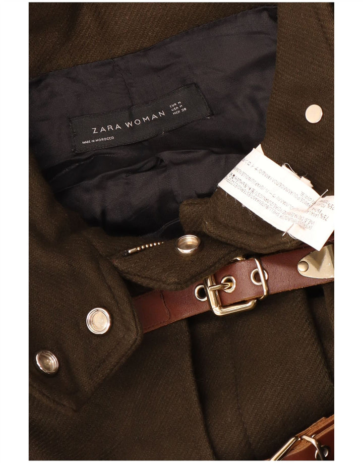 Zara Damen-Windbreakerjacke mit Kapuze, UK 14, mittlere Khaki-Wolle