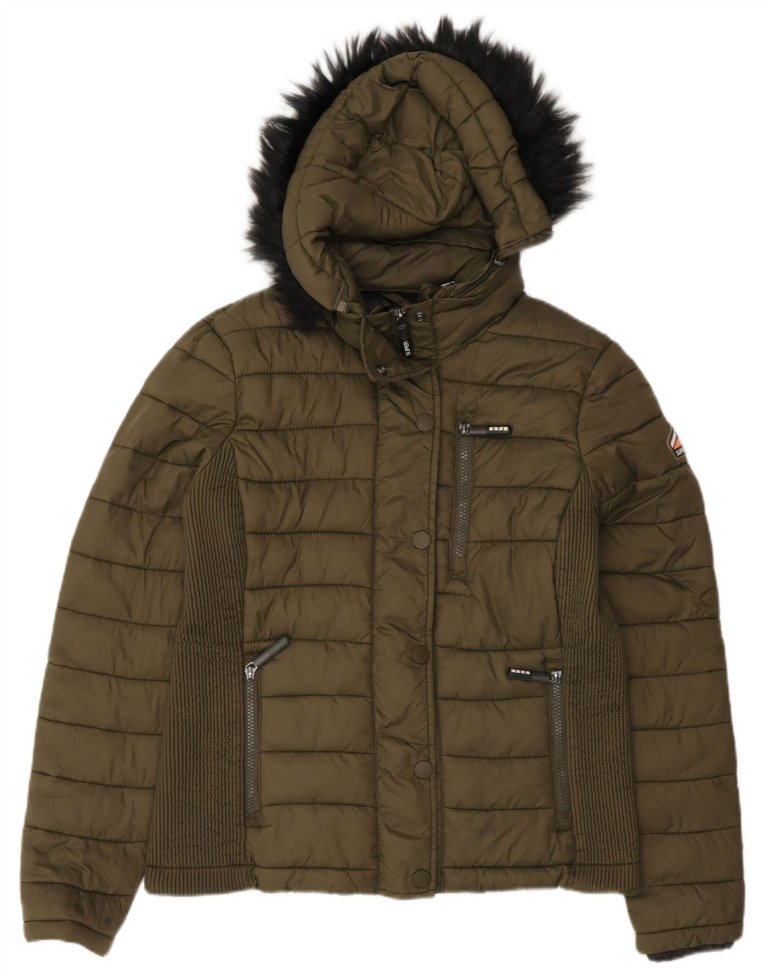 Superdry Wattierte Jacke mit Kapuze für Damen, UK 14, Größe L, grünes Nylon