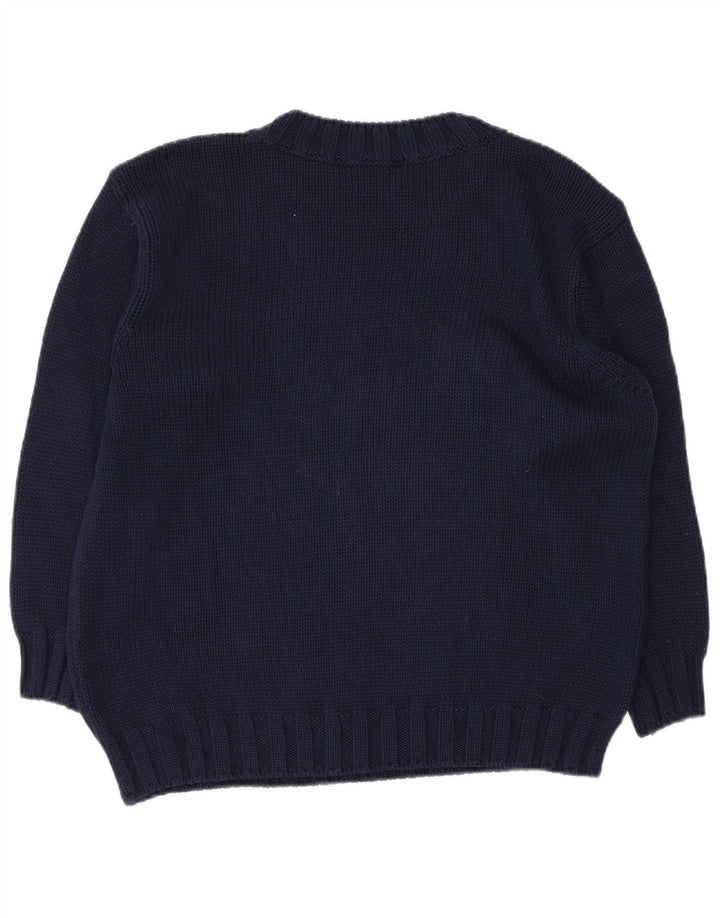 Benetton Damen-Pullover mit Rundhalsausschnitt, Größe 42, mittleres Marineblau mit Blumenmuster