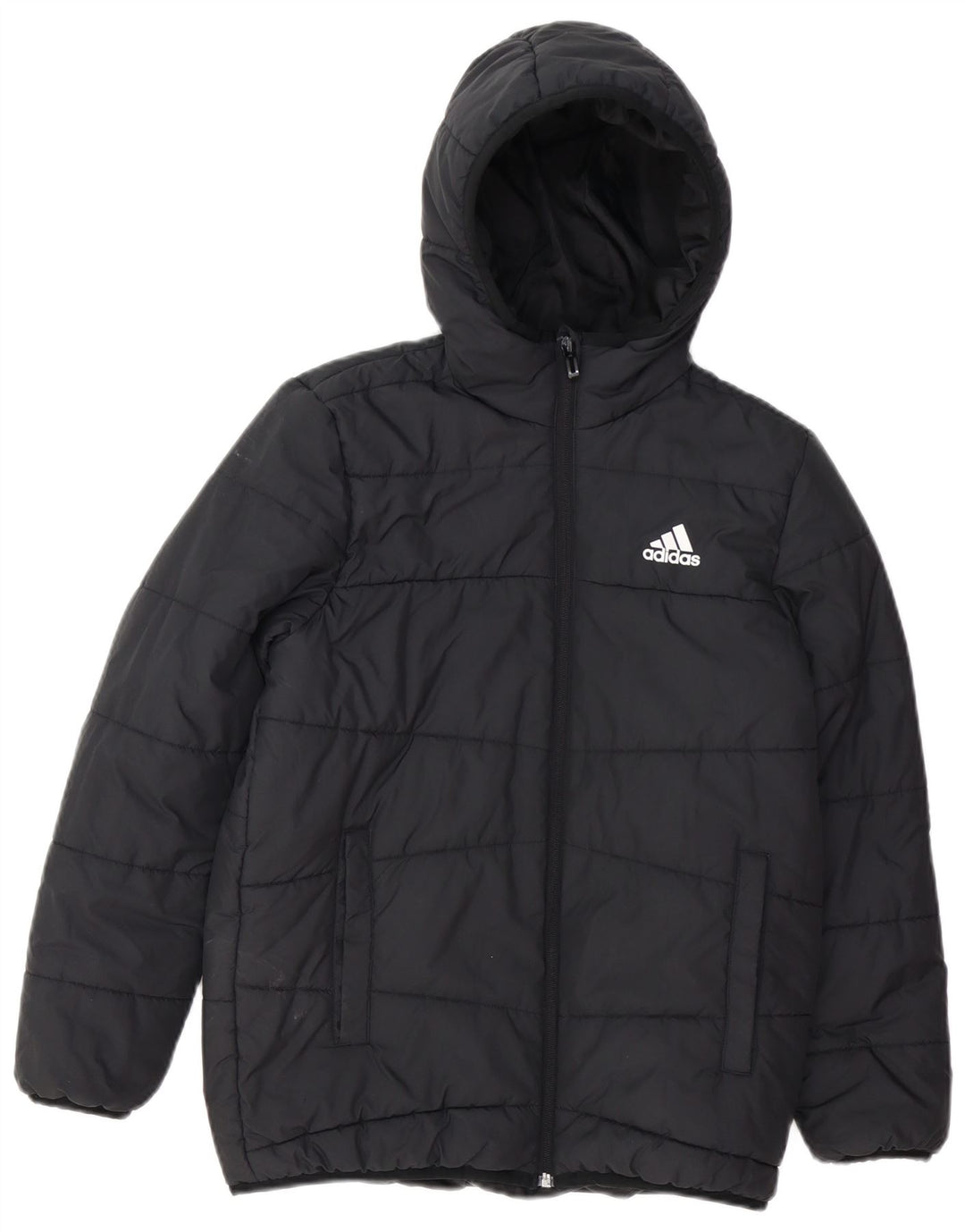 ADIDAS Wattierte Jacke mit Kapuze für Jungen, 11–12 Jahre, schwarzes Polyester