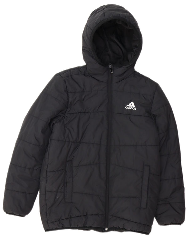 ADIDAS Wattierte Jacke mit Kapuze für Jungen, 11–12 Jahre, schwarzes Polyester