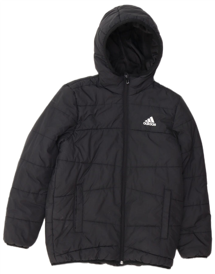 ADIDAS Wattierte Jacke mit Kapuze für Jungen, 11–12 Jahre, schwarzes Polyester