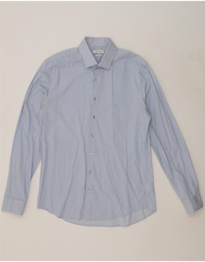 CALVIN KLEIN Mens Slim Fit Shirt Size 41 Medium Blue Striped Cotton Vintage Calvin Klein and Second-Hand Calvin Klein from Messina Hembry 
