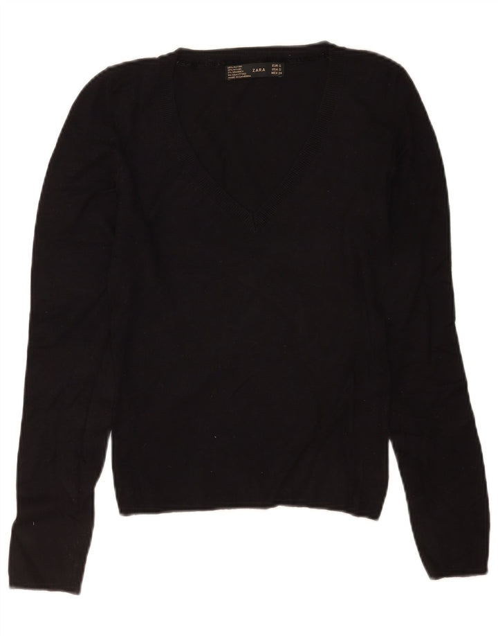 Zara Damen-Pullover mit V-Ausschnitt, Größe S, Größe S, Schwarz, Viskose