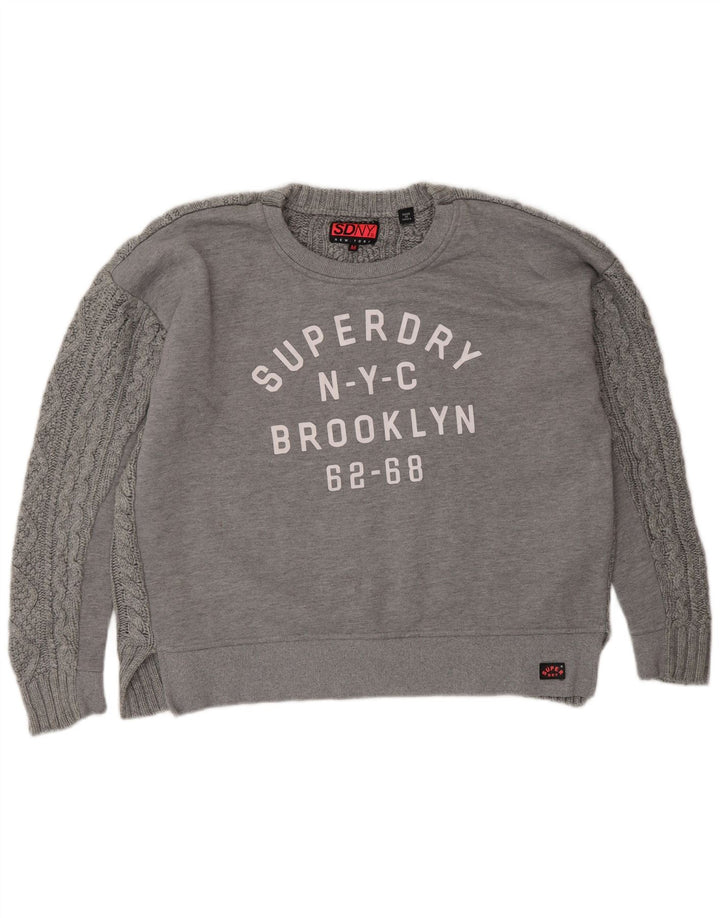 SUPERDRY Übergroßer Grafik-Sweatshirtpullover für Damen, UK 14, Mittelgrau