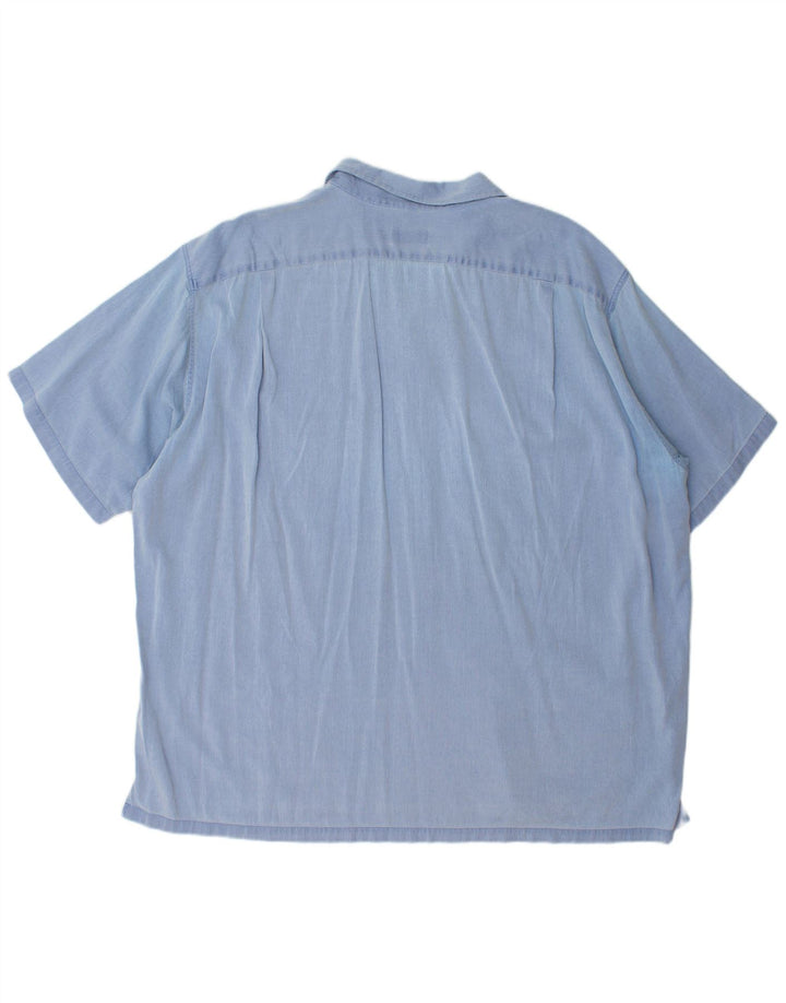 LACOSTE Herren-Kurzarmhemd, Größe 45, XL, blaue Nadelstreifen-Baumwolle