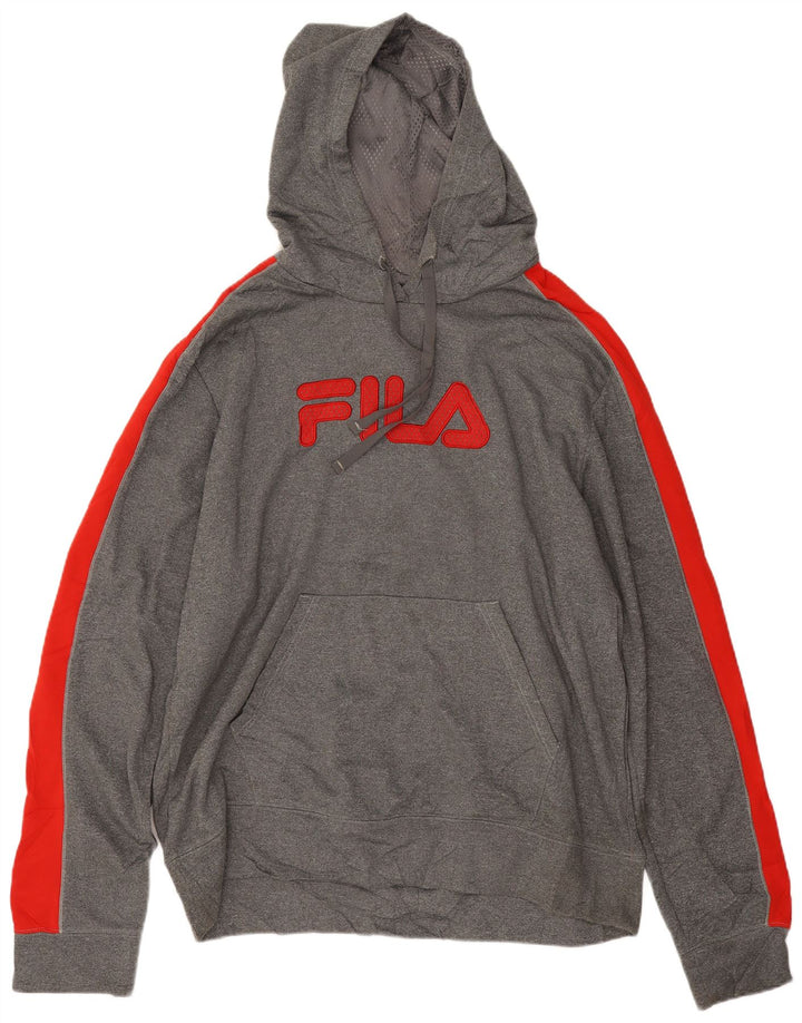 Fila Herren-Kapuzenpullover mit Grafik, 2XL, graues Farbblock-Polyester