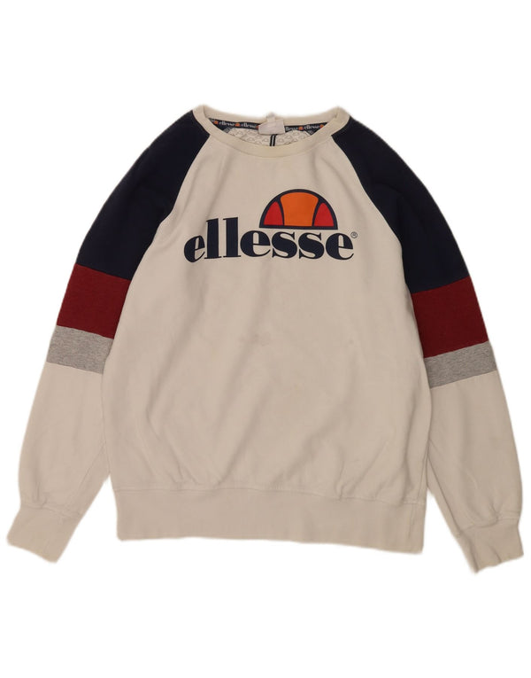 Ellesse Herren-Sweatshirt mit Grafik, Größe S, weiße Blockfarben-Baumwolle