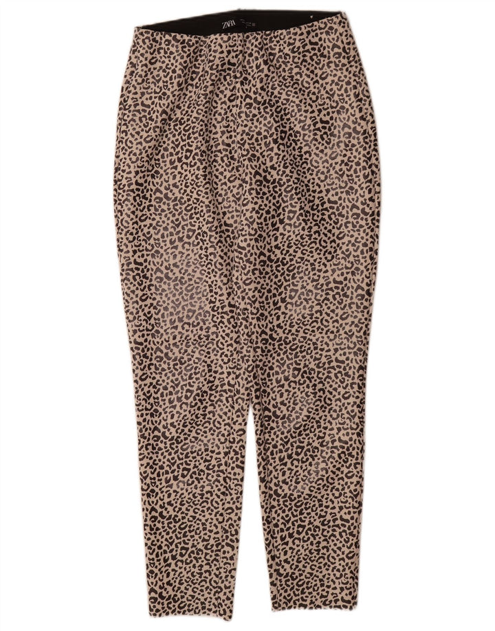 Zara Damen-Leggings UK 12 Mittelbeigefarbenes Polyester mit Tiermuster
