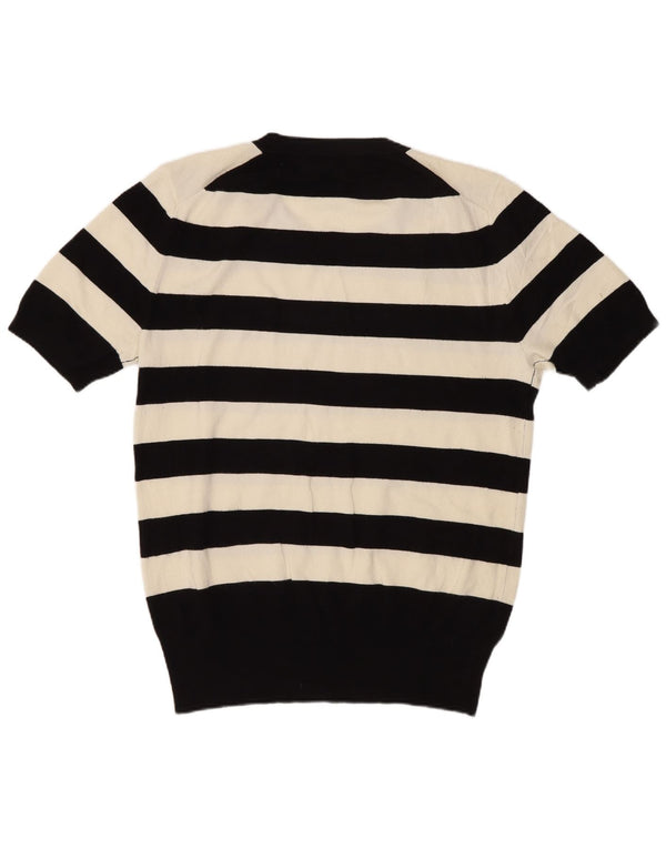 Zara Damen-Pullover mit kurzen Ärmeln und Rundhalsausschnitt, Gr. 18, XL, Schwarz gestreift