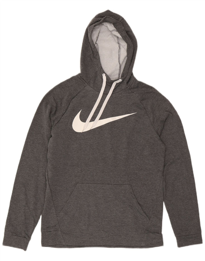 Nike Womens Graphic Hoodie Pullover UK 14 Mittelgrau geflecktes Polyester