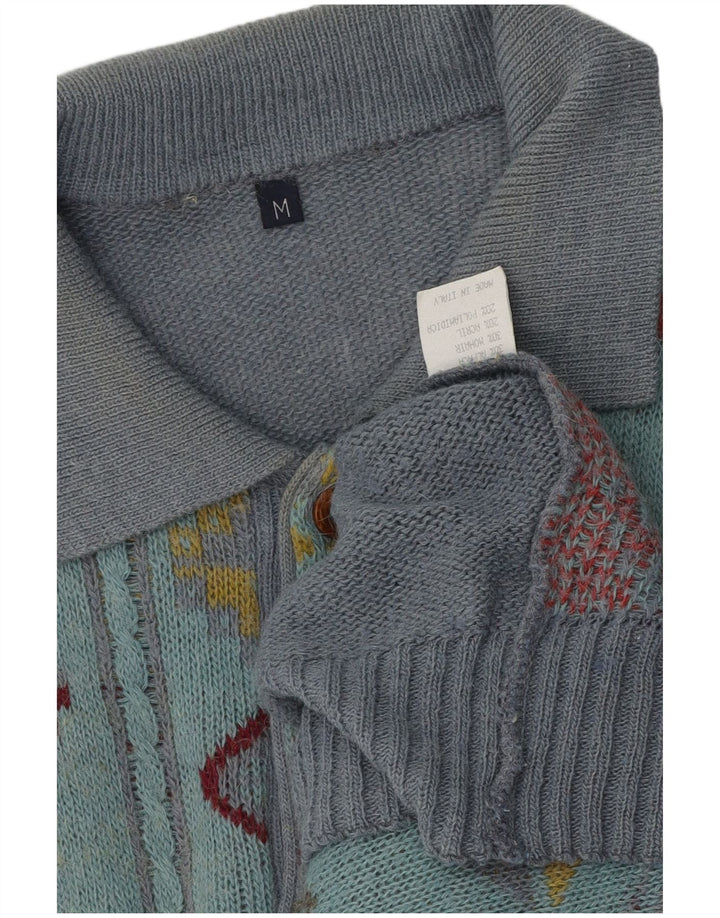 Vintage Herren Rollkragenpullover Pullover mittelgraue geometrische Alpakawolle